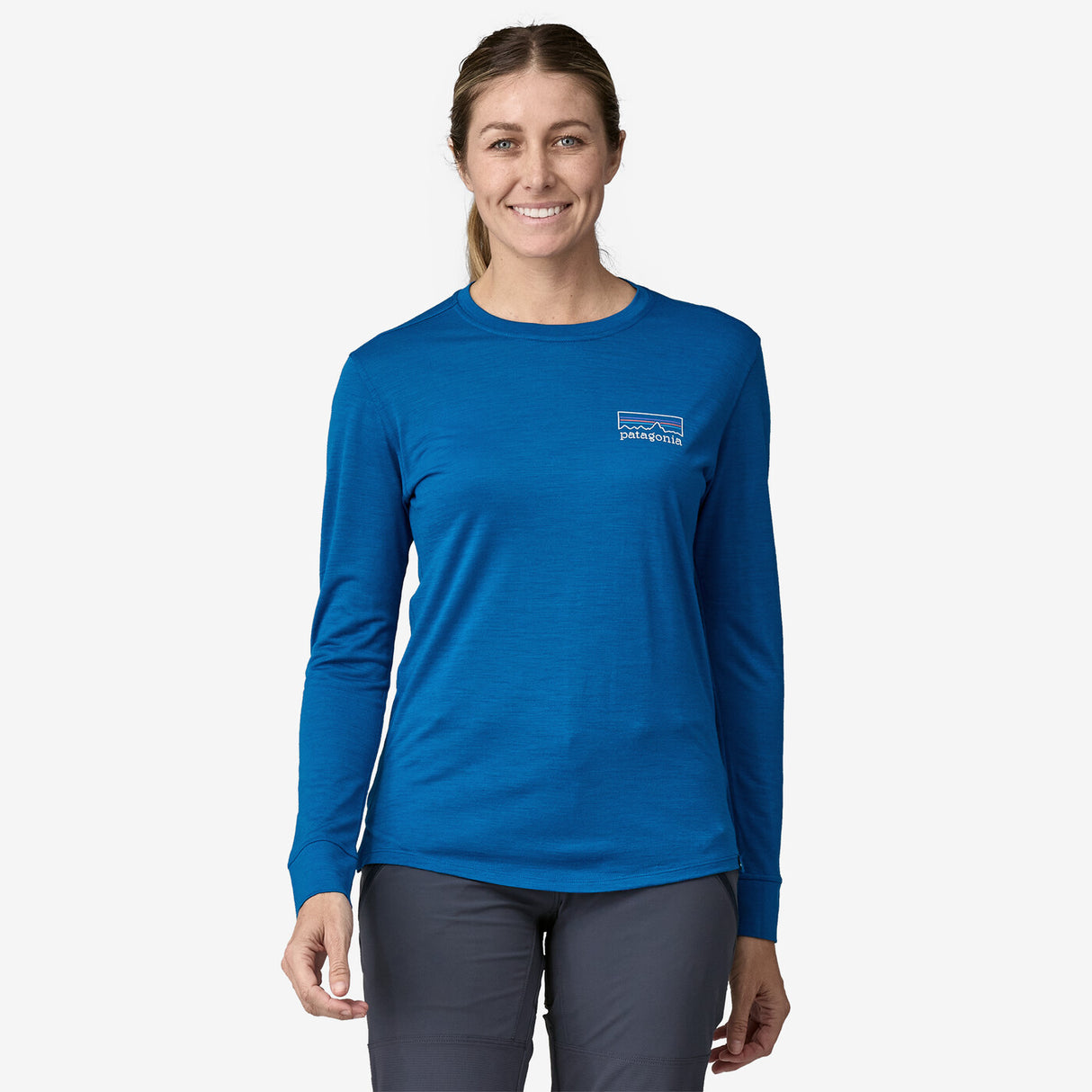 Patagonia Women's Long-Sleeved Capilene Cool Merino Graphic Shirt Fitz Roy Strata: Endless Blue