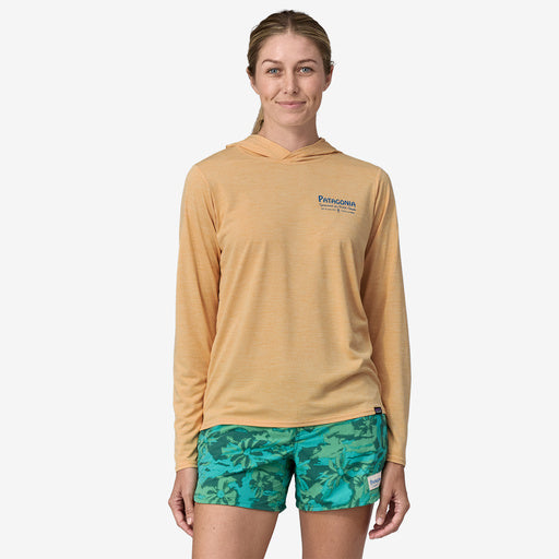 Patagonia Women's Capilene Cool Daily Graphic Hoody Water People Banner: Sandy Melon X-Dye