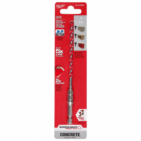 Milwaukee 3/16 In. X 4 In. X 6 In. Shockwave Carbide Hammer Drill Bit