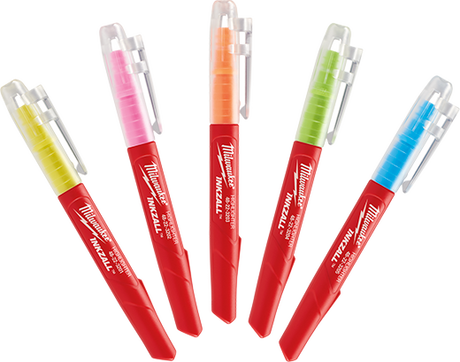 Milwaukee Inkzall Chisel Tip Jobsite Highlighters - Mixed 5 Pack