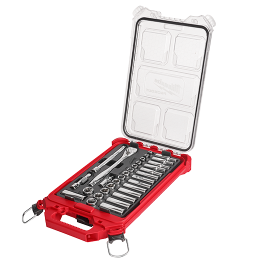 Milwaukee 32pc 3/8 In. Metric Ratchet And Socket Set With Packout Low-profile Compact Organizer