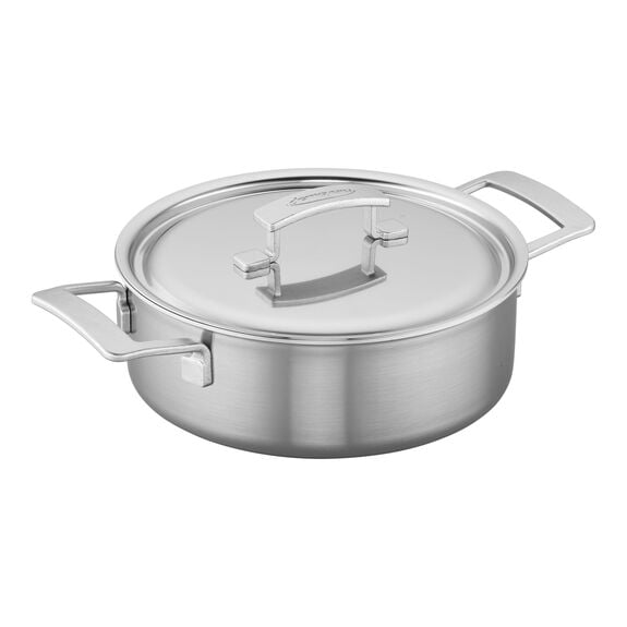 Demeyere Industry 5-Ply 4 QT Stainless Steel Deep Sauté Pan with Double Handle and Lid