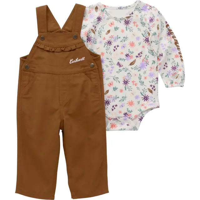 Infant Girl's Long-Sleeve Bodysuit and Overall Set - Carhartt Brown / Floral