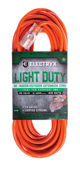 Electryx Light Duty Indoor/Outdoor Extension Cord - 16 Gauge - Orange 50FT / Orange