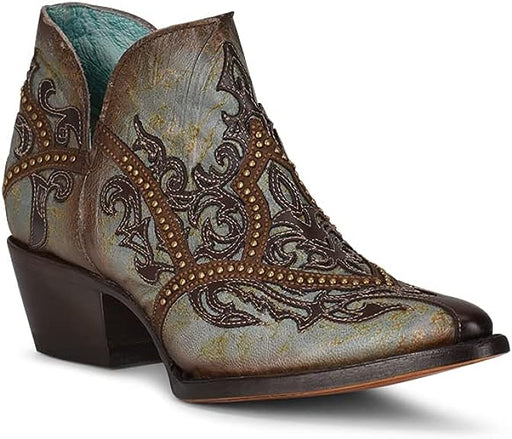 Corral Boots Turquoise Overlay And Studs Pointed Toe Bootie Turquoise
