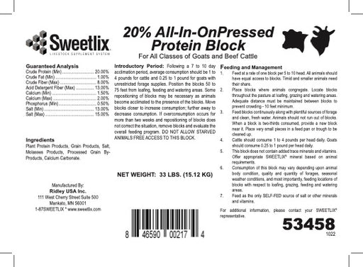 Hubbard Feeds Sweetlix 20% All In One Pressed Multispecies