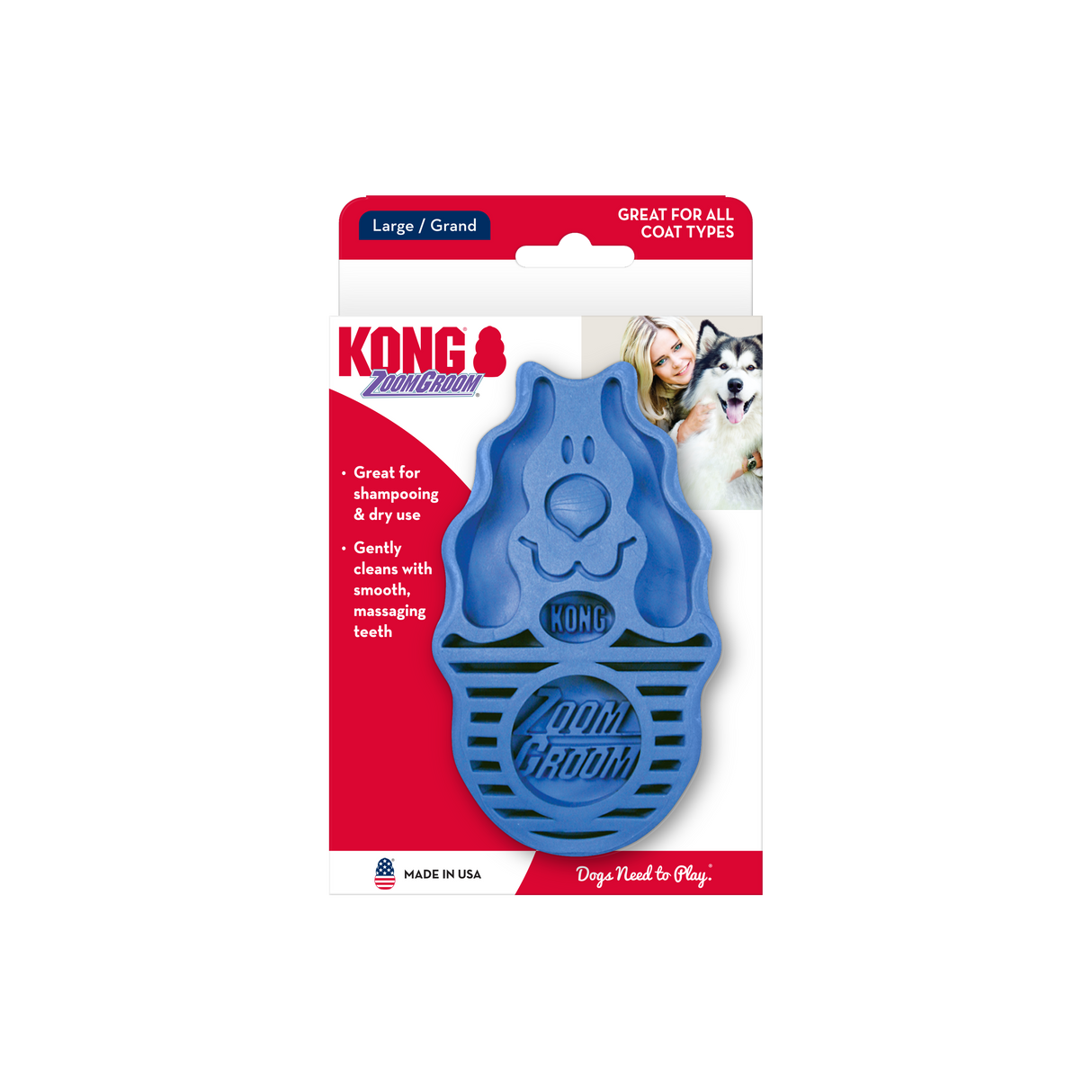 Kong ZoomGroom Rubber Dog Brush - Small / Large Boysenberry