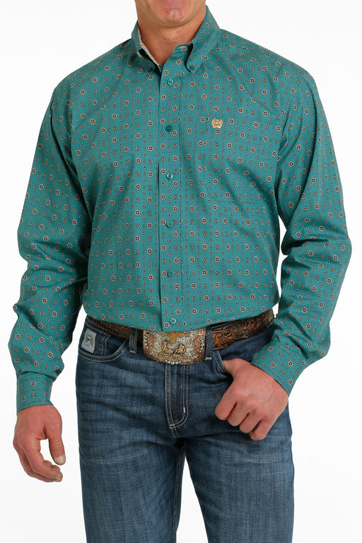 Cinch Men's Geometric Print Button Down Long Sleeve Western Shirt - Teal Teal