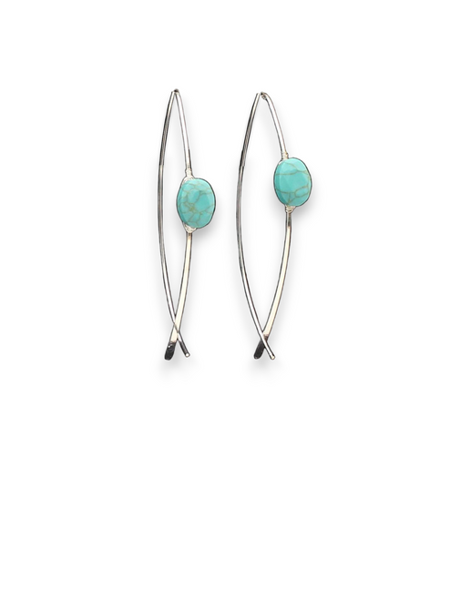 Blazin Roxx Silver Thread Turquoise Stone Earrings