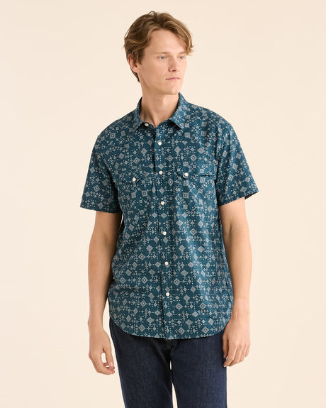 Pendleton Men's Short-sleeve Laramie Snap-front Shirt Mesilla blue