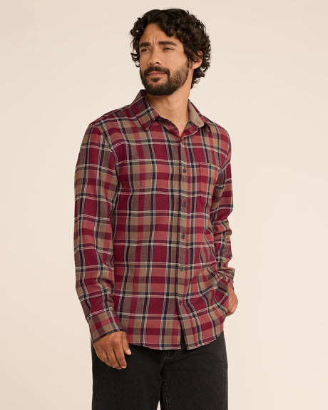 Pendleton Men's Plaid Merino Lodge Shirt Maroon tan pld