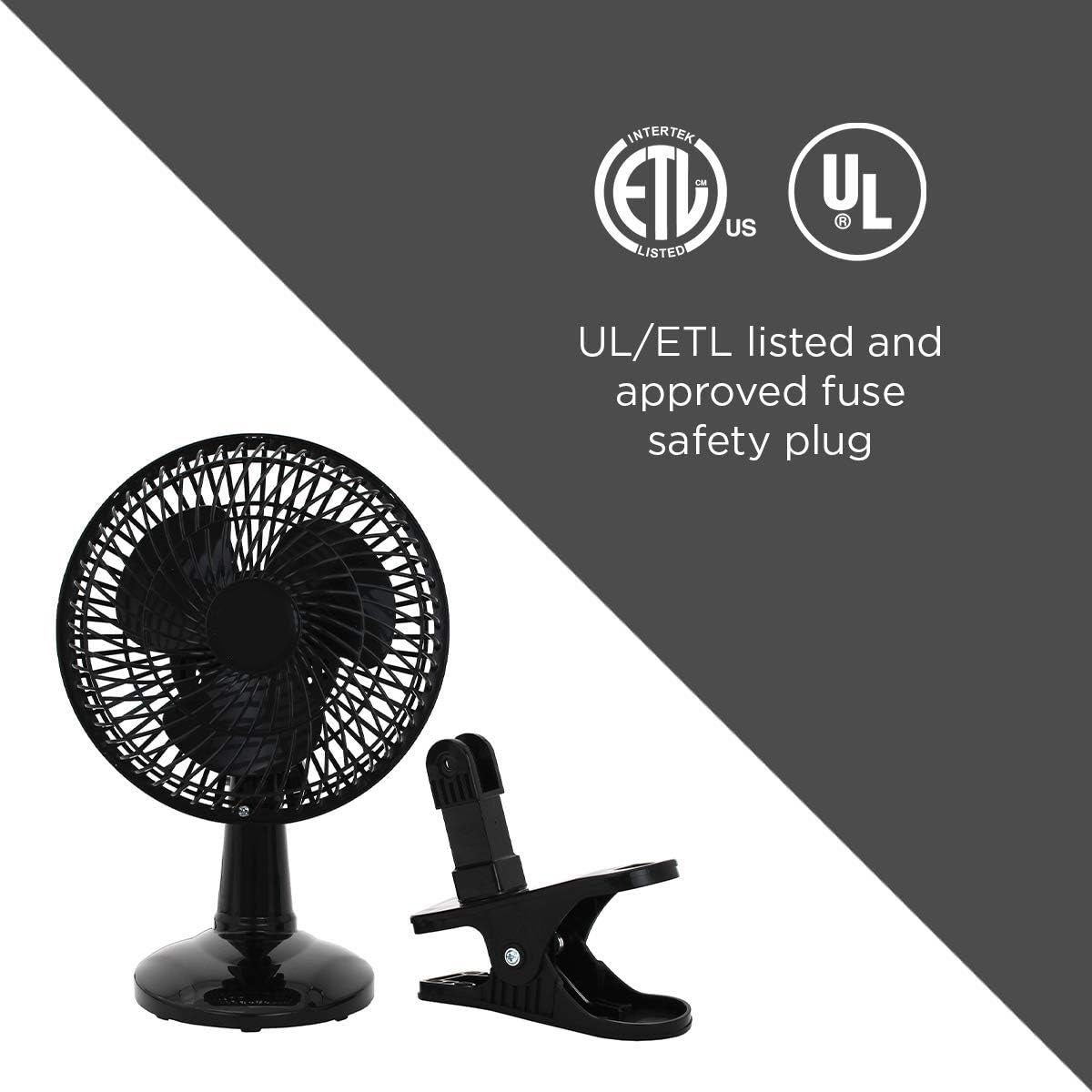 Vision Air 6-inch Convertible Desk Fan Clip On Base or Tabletop - Black