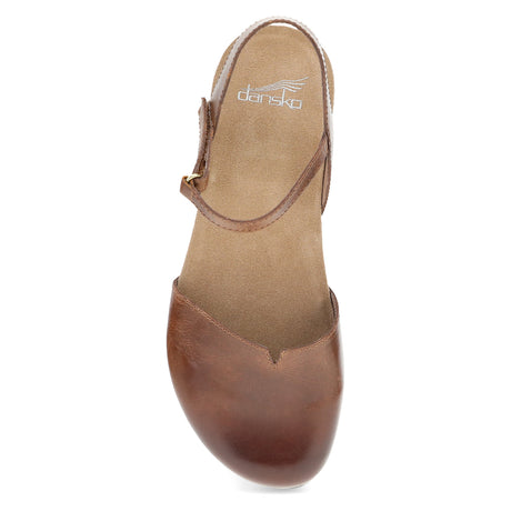 Dansko Women's Rowan Waxy Burnished Mary Jane Sandal - Tan Tan