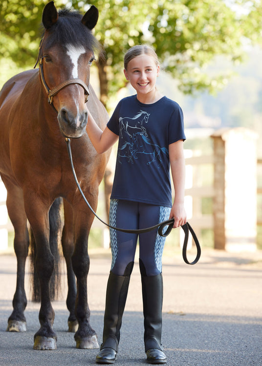 Kerrits Equestrian Apparel Kids Performance Knee Patch Riding Tight Nightsky / Atlantic Horsetails