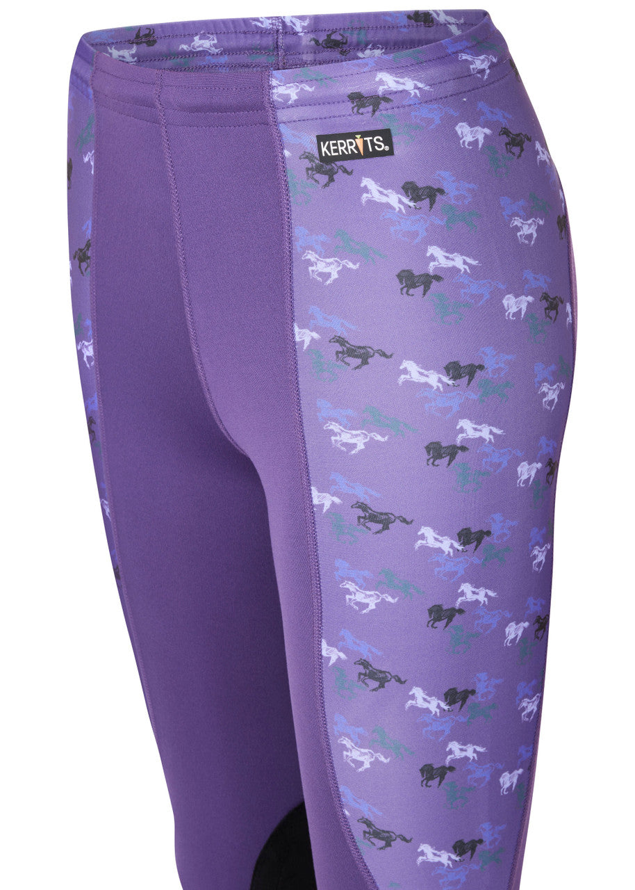 Kerrits Equestrian Apparel Kids Performance Knee Patch Riding Tight Huckleberry Mini Run Free Multi
