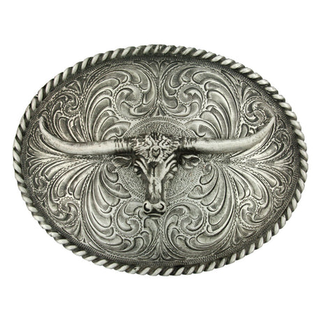 Montana Silversmiths Oval Longhorn Classic Antiqued Attitude Belt Buckle