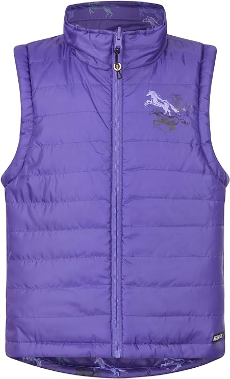 Kerrits Equestrian Apparel Kids Pony Tracks Reversible Quilted Vest - Huckleberry Huckleberry Run Free / Iris