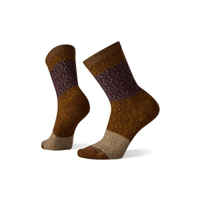 Smartwool Women's Everyday Color Block Cable Crew Socks Acorn-Bordeaux arl / M