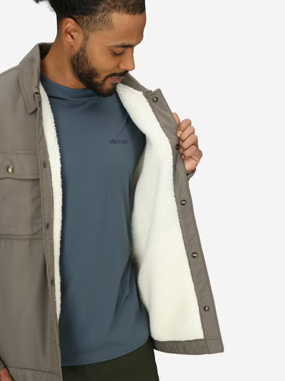 Marmot Mens Ridgefield Sherpa Flannel Shirt Jacket Claystone