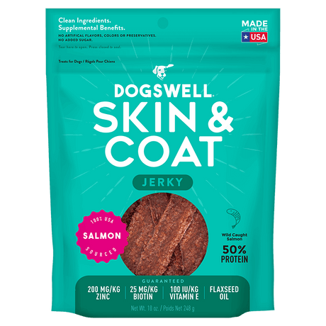 Dogswell Skin & Coat Jerky Dog Treats (Salmon Recipe) - 10oz / Salmon