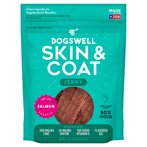 Dogswell Skin & Coat Jerky Dog Treats (Salmon Recipe) - 10oz / Salmon