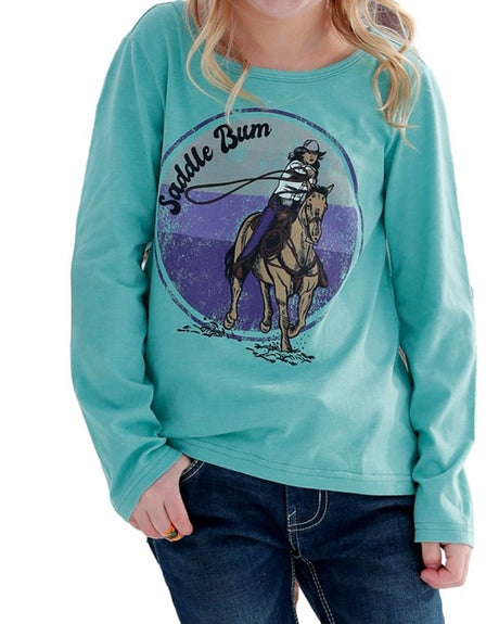 Cruel Girl Girl's Saddle Bum Long Sleeve Graphic Tee Turquoise