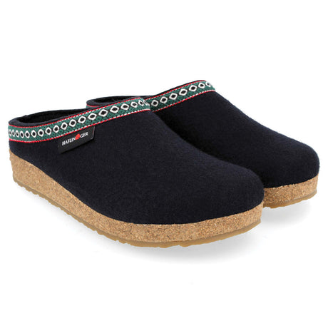 Haflinger Grizzly Classic Wool Felt Clog Slipper - Navy Navy