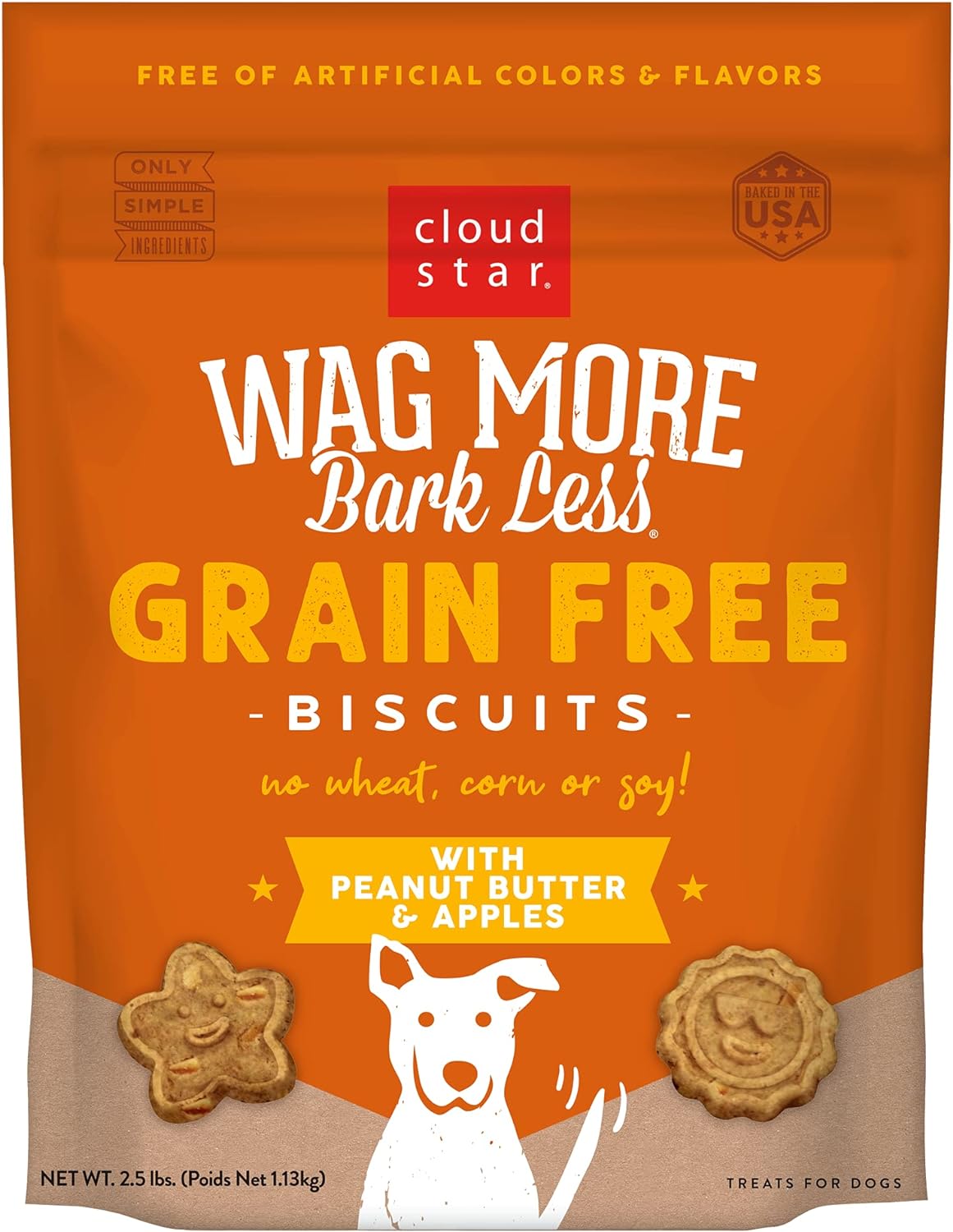 Cloudstar Wag More Bark Less Grain Free Oven Baked Dog Biscuits (Peanut Butter & Apples) - 2.5lbs / Peanut Butter & Apples