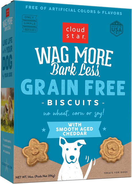 Cloudstar Wag More Bark Less Grain Free Oven Baked Dog Biscuits (Smooth Aged Cheddar) - 14oz / Smooth Aged Cheddar