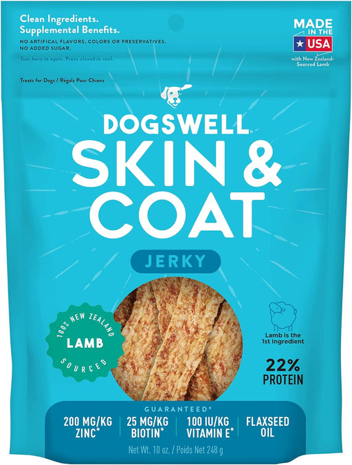 Dogswell Skin & Coat Jerky Dog Treats (Lamb Recipe) - 10oz / Lamb