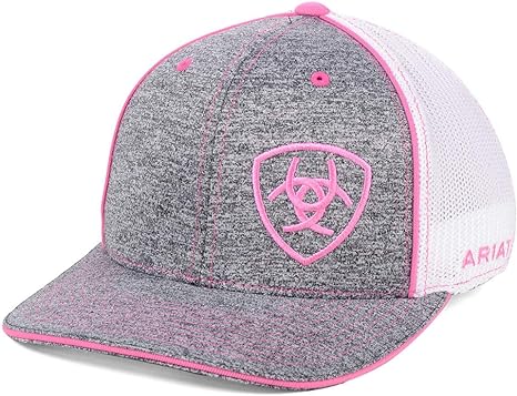 Ariat Womens Offset Embroidered Shield Logo FlexFit Snapback Hat - Tan Pink / Grey