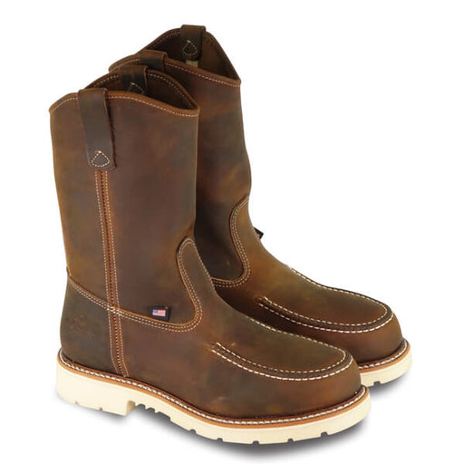 Thorogood Men's American Heritage - 11" Taril Crazyhorse Safety Toe - Moc Toe Pull-on Wellington Boot Brown