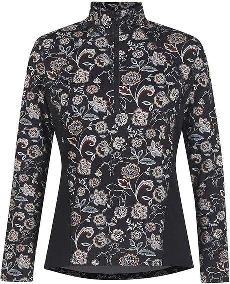 Kerrits Equestrian Apparel Up Tempo Fleece Tech Long Sleeve Top - Print Black Winter Bloom