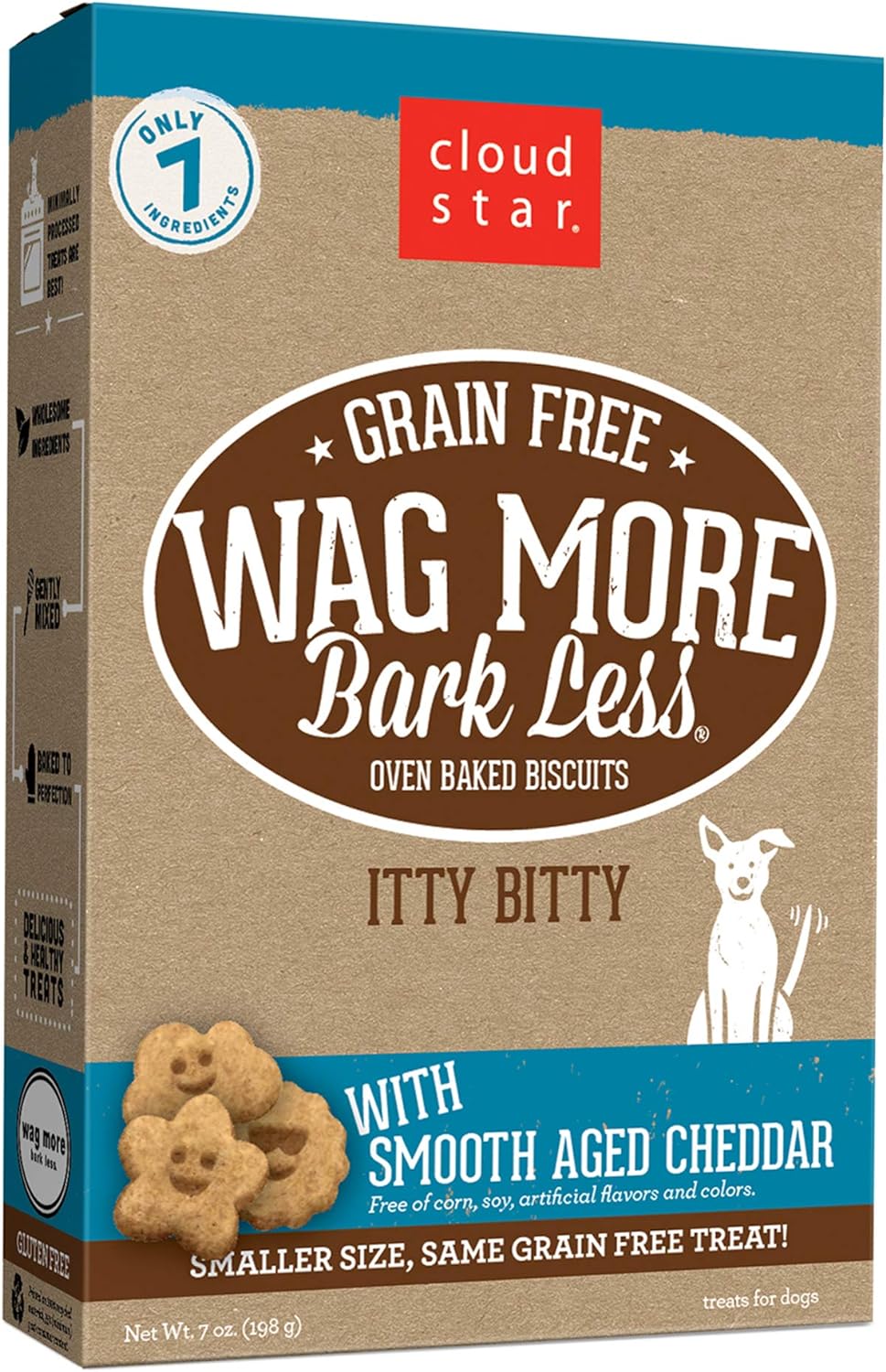 Cloudstar Wag More Bark Less Grain Free Itty Bitty Dog Biscuits (Smooth Aged Cheddar) - 7oz / Smooth Aged Cheddar
