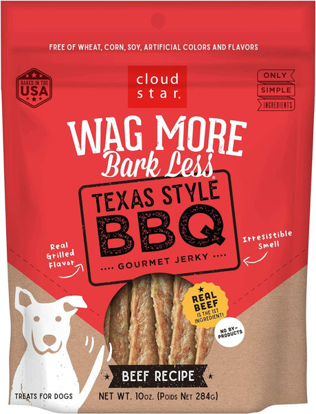 Cloudstar Wag More Bark Less Texas Style BBQ Grilled Beef Jerky Dog Treats - 10oz / Beef