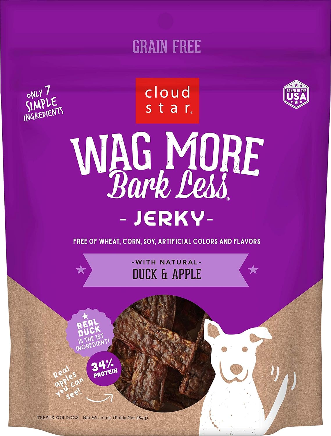 Cloudstar Wag More Bark Less Grain Free Duck & Apple Jerky Dog Treats - 10oz / Duck & Apple