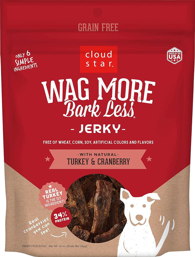 Cloudstar Wag More Bark Less Grain Free Turkey & Cranberry Jerky Dog Treats - 10oz / Turkey & Cranberry