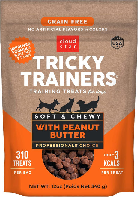 Cloudstar Tricky Trainers Grain Free Soft & Chewy Dog Treats with Peanut Butter - 5oz & 12oz / Peanut Butter