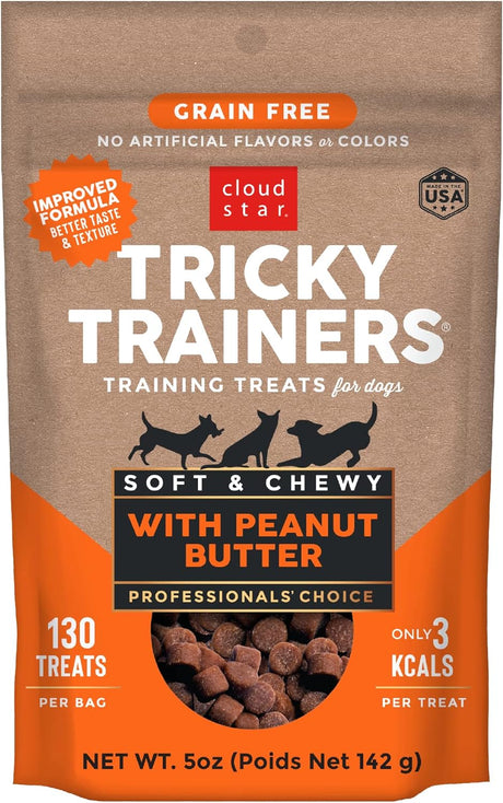 Cloudstar Tricky Trainers Grain Free Soft & Chewy Dog Treats with Peanut Butter - 5oz & 12oz / Peanut Butter