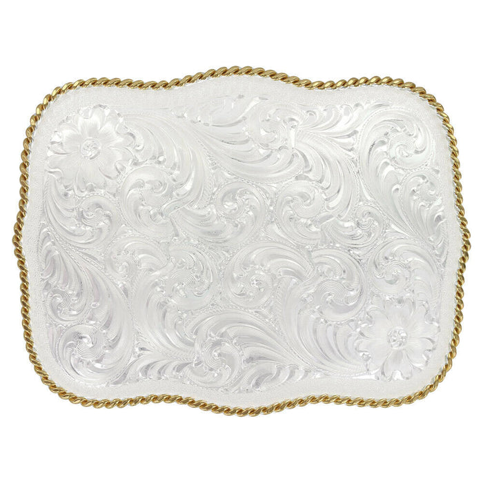 Montana Silversmiths Large Scalloped Silver Engraved Western Belt Buckle Silver/gold