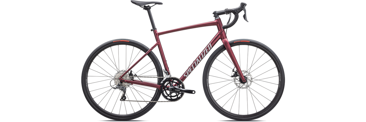 SPECIALIZED Allez E5 Disc Bike, 56cm Satin Maroon/Silver Dust/Flo Red Mrn sildst flored