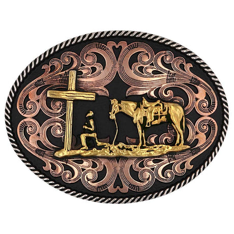 Montana Silversmiths Tri-tone Christian Cowboy Attitude Buckle