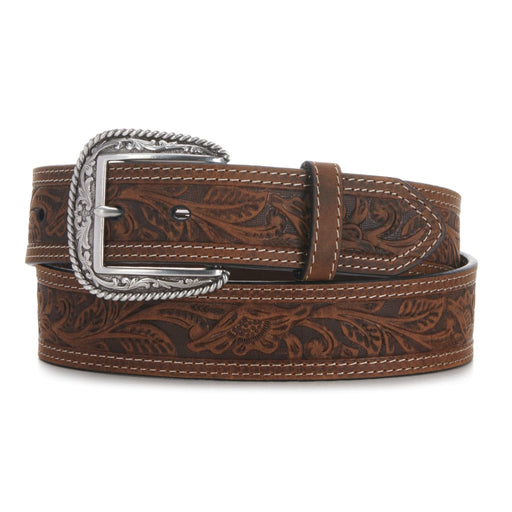 Ariat Mens Filigree Tooled Double Stitch Leather Belt - Brown Brown / 30