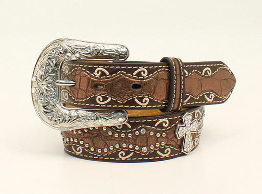 Ariat Girls Croc Print Concho Cross Brown Leather Belt Brown /  / 1-1/4 in.