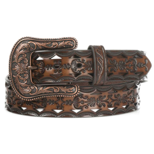 Ariat Ladies Scroll Tooled Leather Belt with Bronze Buckle Bronze / Brown / Black /  / 1-1/2 in.