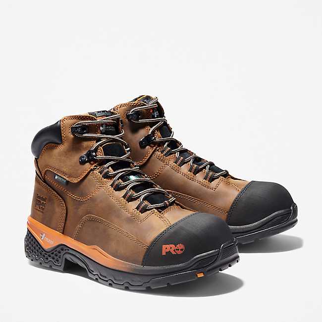 Timberland Pro Men's Bosshog 6" Composite Toe Waterproof Work Boot Brown Leather/Orange