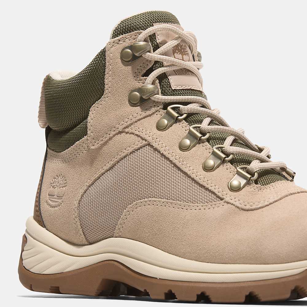 Timberland Women's White Ledge Mid Lace-Up Waterproof Hiking Boot - Light Beige Suede Light Beige Suede