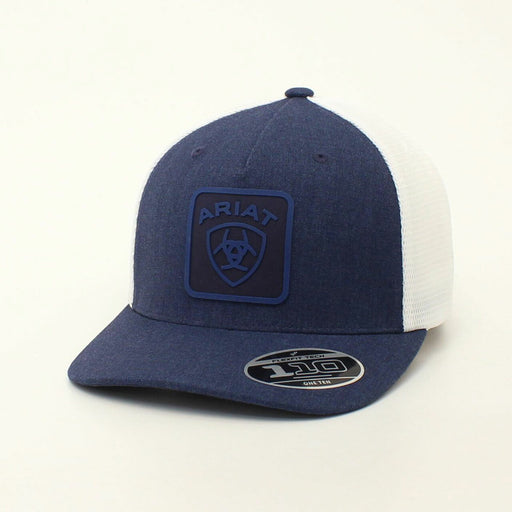 Ariat Mens FlexFit Shield Logo Patch Mesh Snapback Baseball Cap - Navy Navy Denim / White