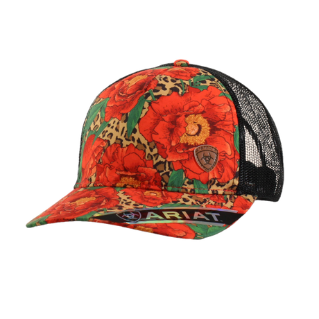 Ariat Ladies Bold Floral & Leopard Mesh Snapback Trucker Cap - Red Red / Floral / Leopard