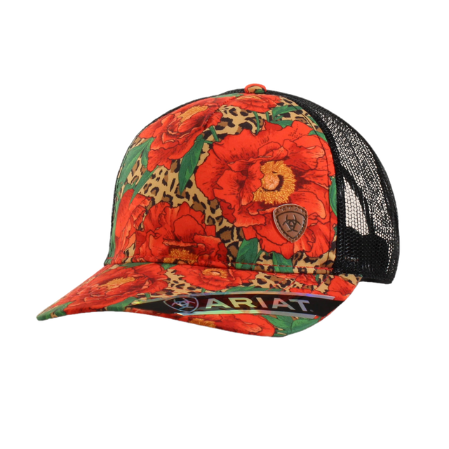 Ariat Ladies Bold Floral & Leopard Mesh Snapback Trucker Cap - Red Red / Floral / Leopard